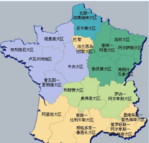 今天的法国本土的行政区
